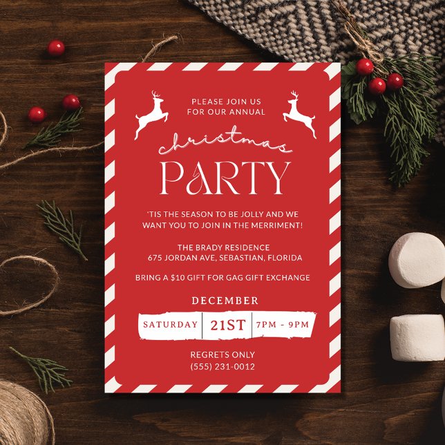 Convite para Festa de Natal Candy Cane (Candy Cane Christmas Holiday Party Invitation)