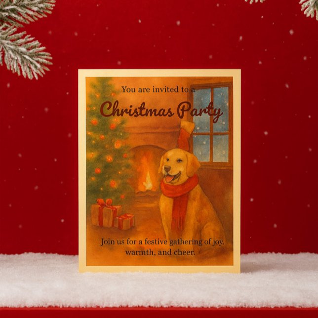 Convite para Festa de Natal · Cena Aconchegante de (Cozy vibes & wagging tails  A zazzlemade card for your Christmas cheer! #zazzlemade #dogmas)