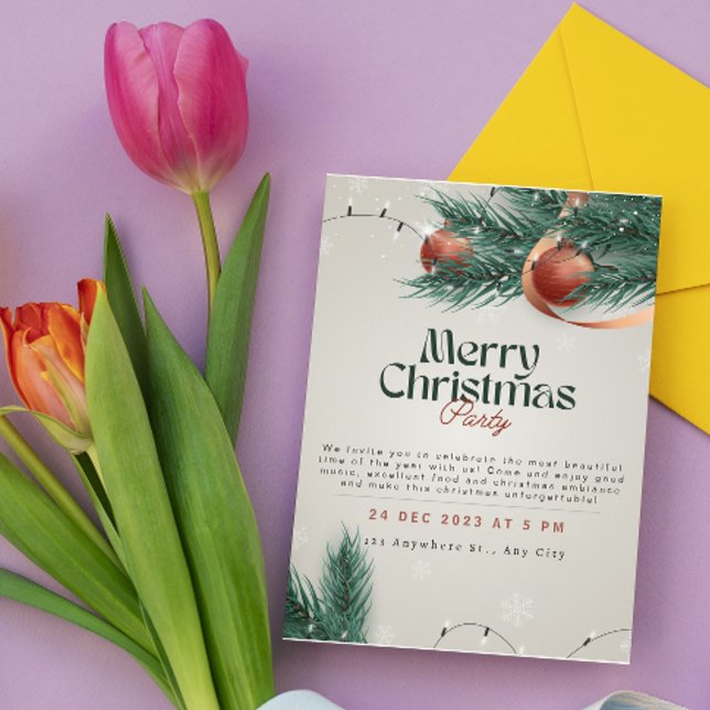 Convite para Festa de Natal Cinza Claro e Verde (Criador carregado)