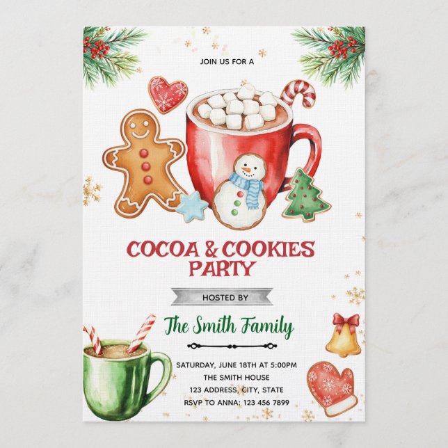 Convite para Festa de Natal com Biscoitos e Cacau (Frente)