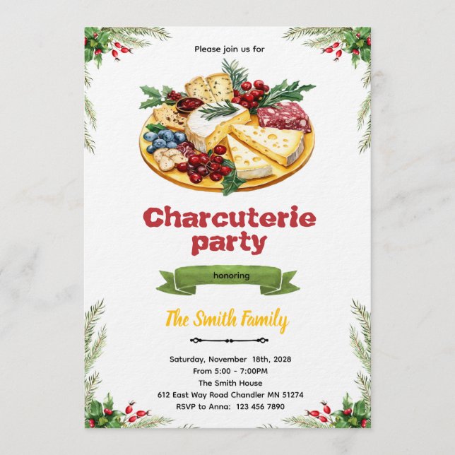 convite para festa de Natal com charcuteria (Frente)