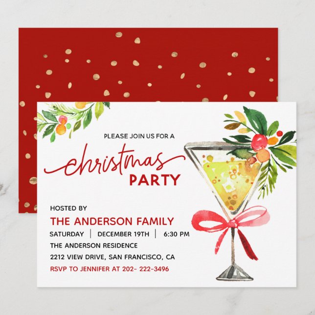 Convite para Festa de Natal com Coquetel de Natal (Frente/Verso)