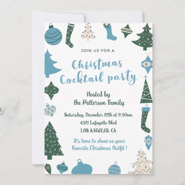 Convite para Festa de Natal com Coquetel Verde Azu (Frente)