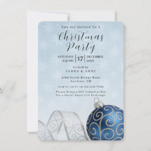 Convite para Festa de Natal com Enfeite Azul e Pra