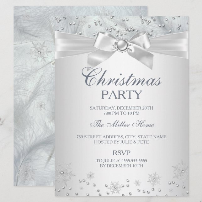 Convite para Festa de Natal com Floco de Neve no I (Frente/Verso)