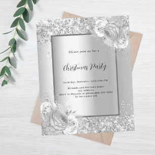 Convite para festa de Natal com flores de prata