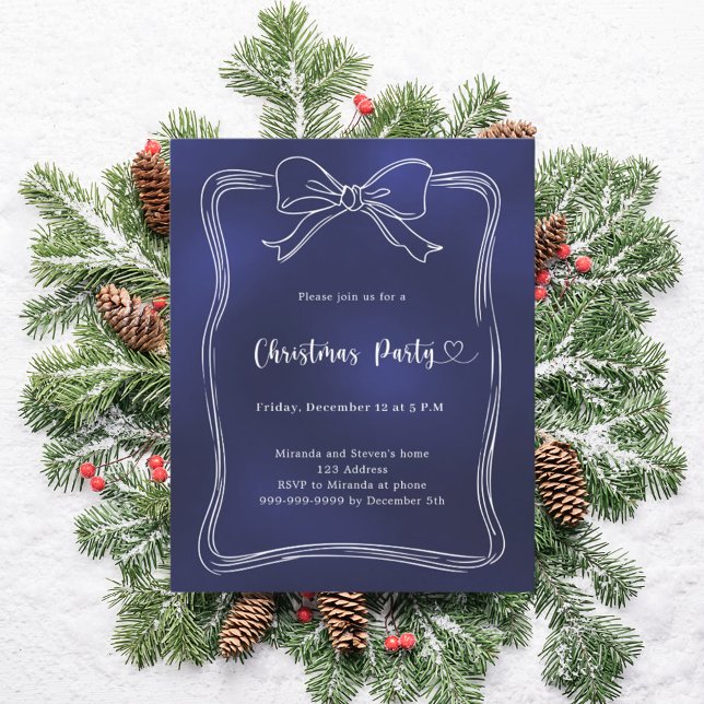 Convite para festa de Natal com laço azul (Criador carregado)