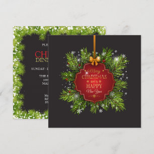 Convite para Festa de Natal com Ornamento de Folha