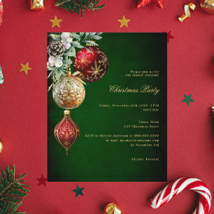 Convite para festa de Natal com ornamento verde do