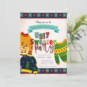 Convite para Festa de Natal com Padrão de Suéter F
