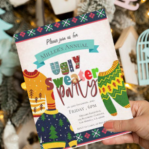 Convite para Festa de Natal com Padrão de Suéter F