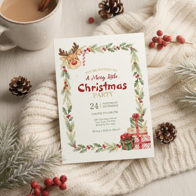 Convite para Festa de Natal com Rena Caprichosa (Playful Holiday Event)