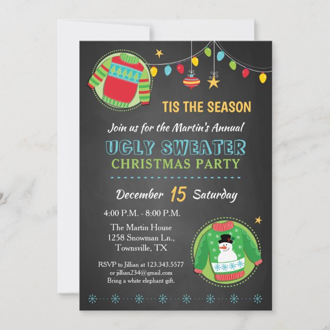 Convite para Festa de Natal com Suéter de Natal Fe (Frente)