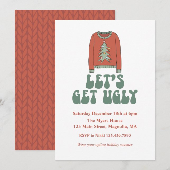Convite para Festa de Natal com Suéter Feio Retrô (Frente/Verso)