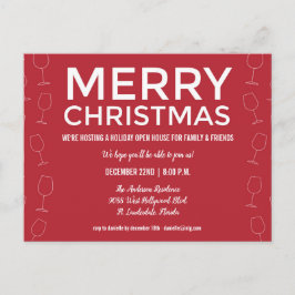 Convite para Festa de Natal com Vinho Tinto Vermel