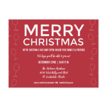 Convite para Festa de Natal com Vinho Tinto Vermel
