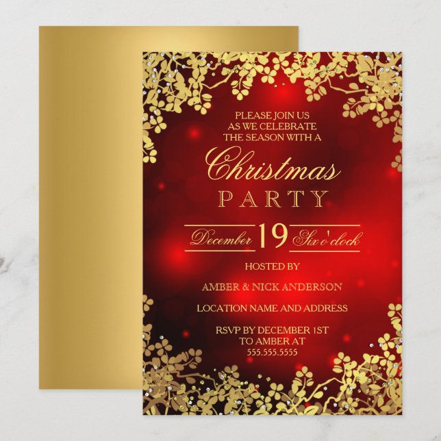 Convite para Festa de Natal Coroa de Ouro Vermelho (Frente/Verso)