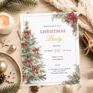 Convite para festa de Natal da árvore com laços ve