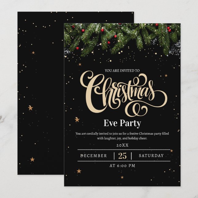 Convite para Festa de Natal de Férias de Luxo (Frente/Verso)