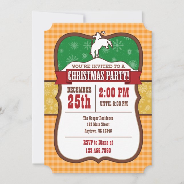 Convite para Festa de Natal do Cowboy Laranja (Frente)
