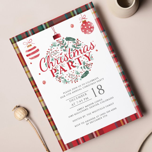 Convite para Festa de Natal do Escritório Moderno  (Modern Plaid Christmas Party Invitation)