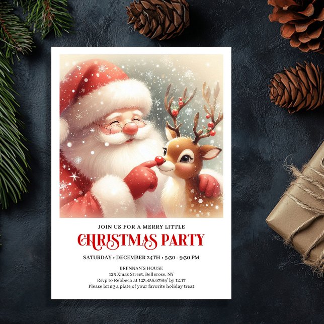 Convite para Festa de Natal do Papai Noel Alegre e (Jolly Santa Rudolph Holiday Party Invitation)