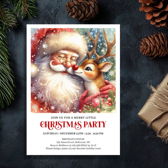 Convite para Festa de Natal do Papai Noel e Rudolp (Santa and Red Nose Rudolph Christmas Party Invite)