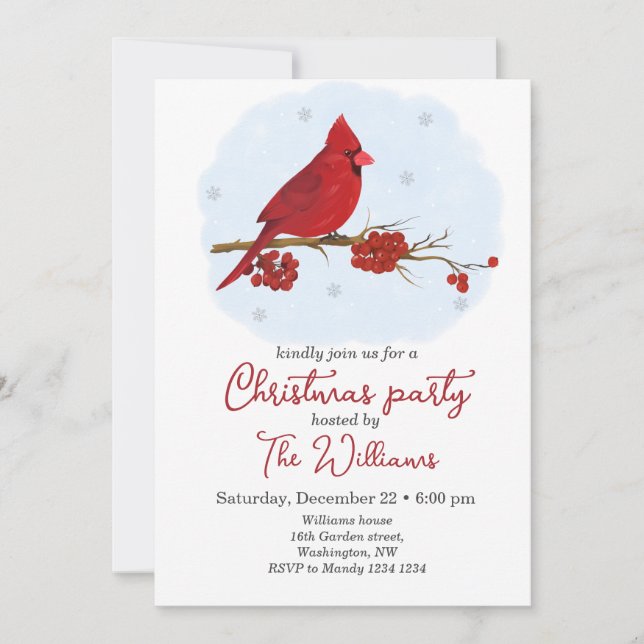Convite para Festa de Natal do Pássaro Cardinal Ve (Frente)