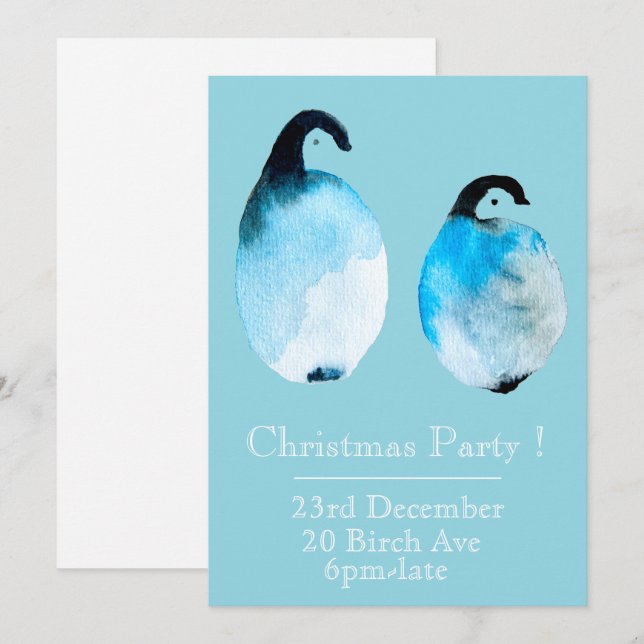convite para festa de Natal do pinguim de Natal (Frente/Verso)