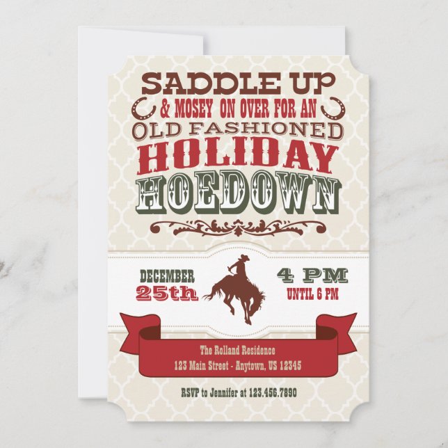 Convite para Festa de Natal Holiday Hoedown (Frente)