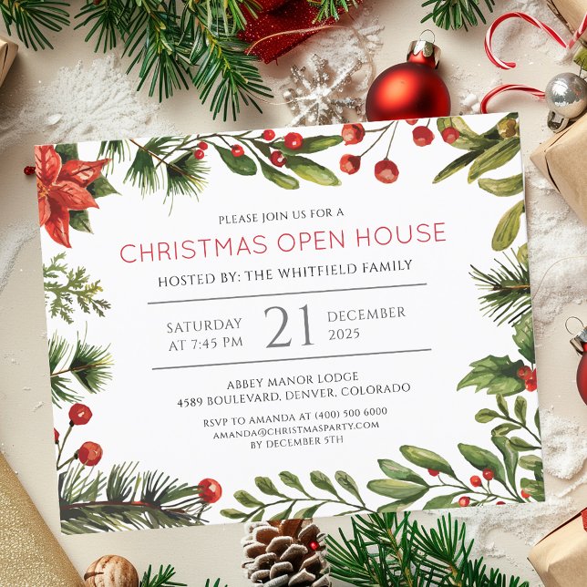 Convite para Festa de Natal Open House (Christmas Open House Holiday Party Invitation)