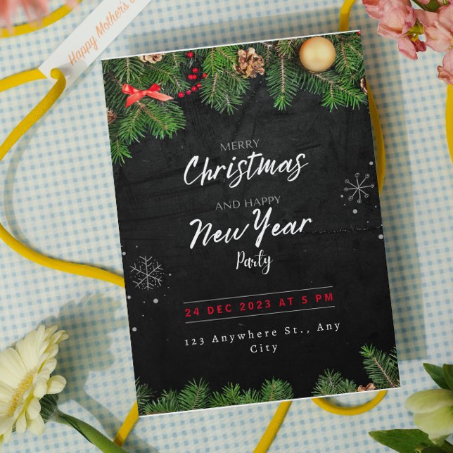 Convite para Festa de Natal Preto Verde (Criador carregado)