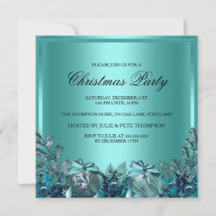 Convite para Festa de Natal Pretty Blue Bauble & B