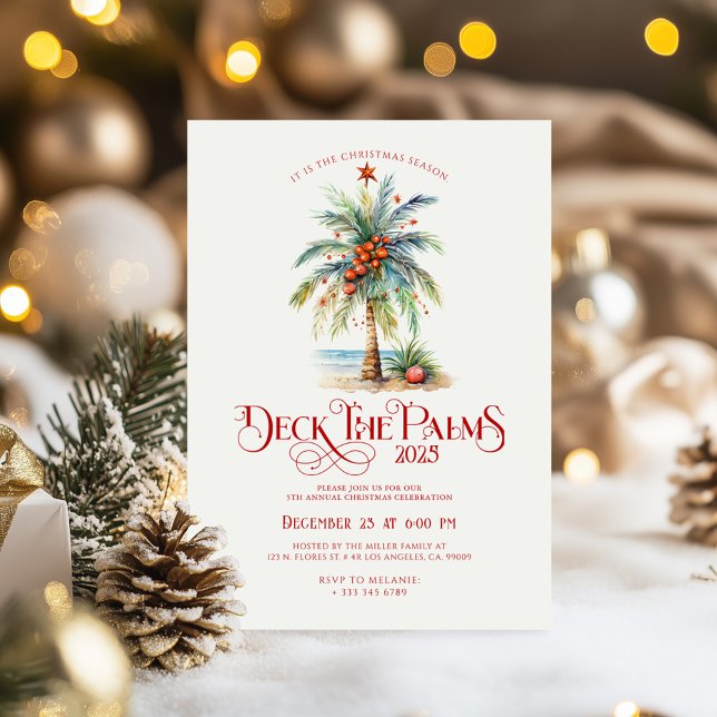 Convite para Festa de Natal Tropical Deck The Palm (Criador carregado)
