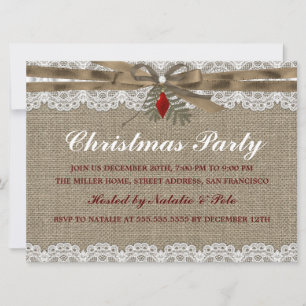 Convite para Festa de Natal Vintage Burlap & Lace