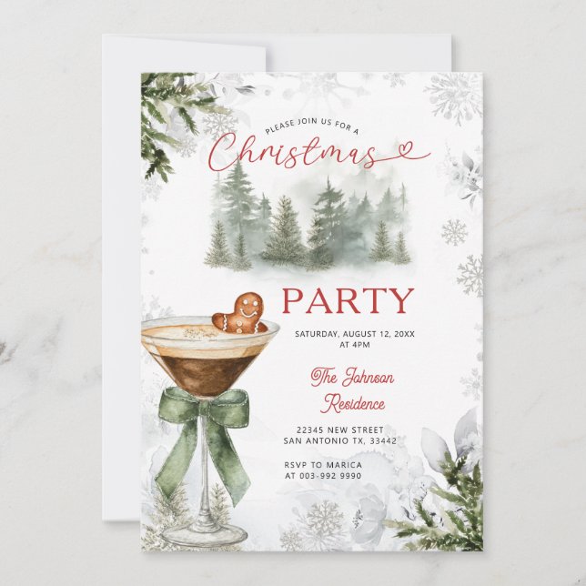 Convite para Festa de Natal Winter Forest Martini (Frente)