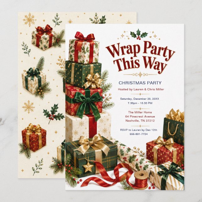 Convite para Festa de Natal Wrap Party This Way (Frente/Verso)
