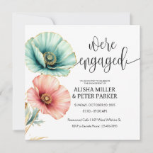 Convite para Festa de Noivado com Aquarela Azul e 