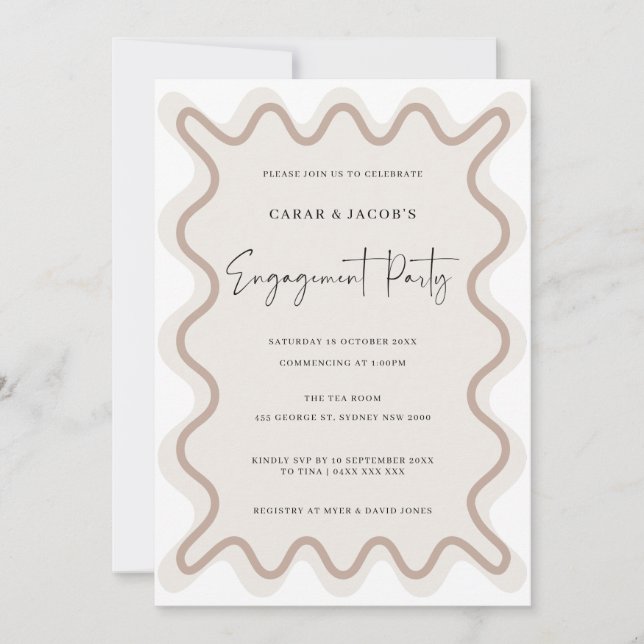 Convite para Festa de noivado de Borda Branca Beig (Frente)