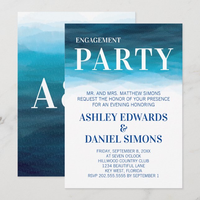 Convite para Festa de noivado de Casamento de Onda (Frente/Verso)