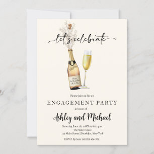 Convite para Festa de noivado de Champanhe Moderno