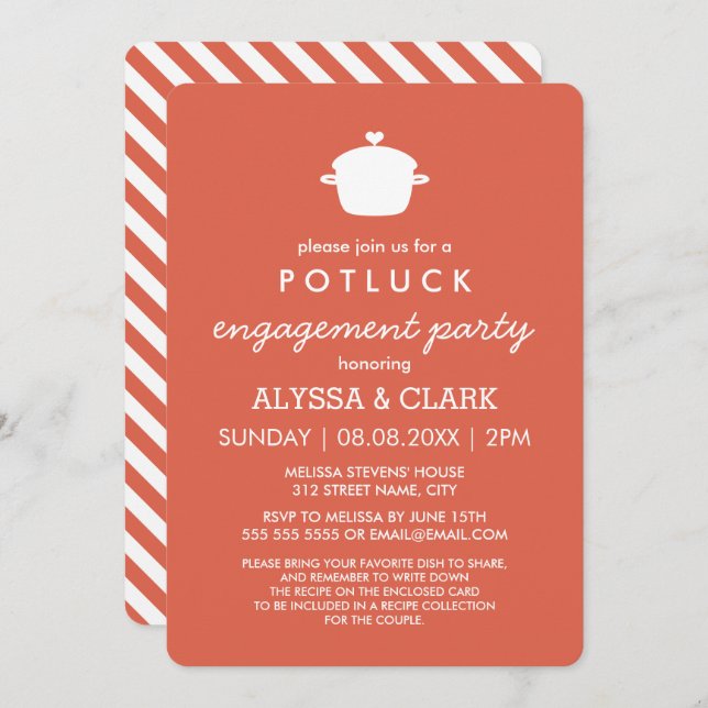 Convite para Festa de noivado de "Cute Potluck" (Frente/Verso)