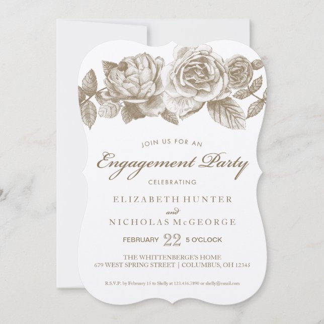 Convite para Festa de noivado de esboço rosa na Se (Frente)