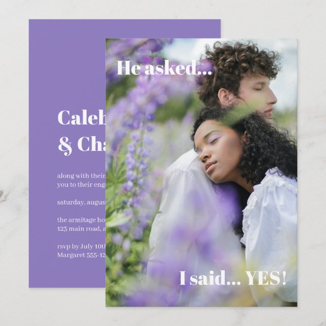 Convite para Festa de noivado de Fotografias Roxas (Frente/Verso)