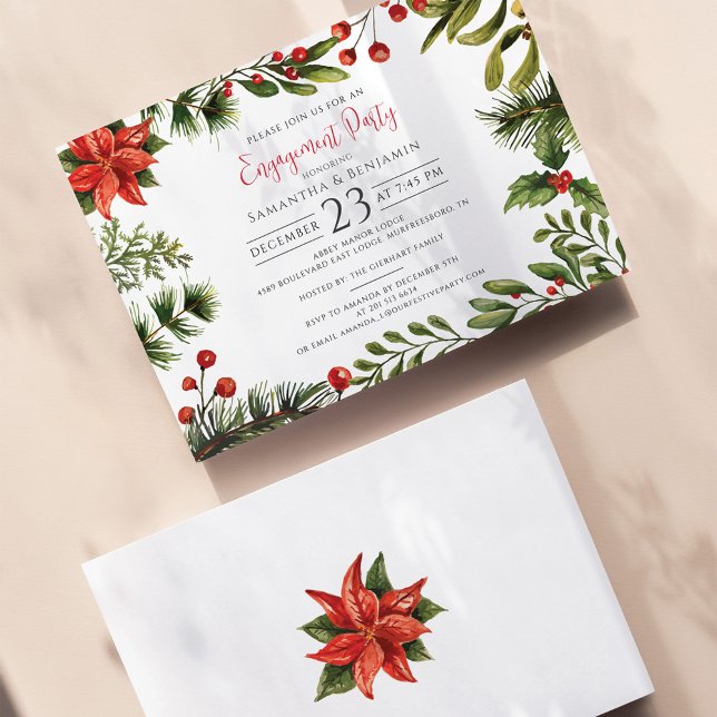 Convite para Festa de noivado de Natal (Botanical Engagement Party Christmas Invitation)