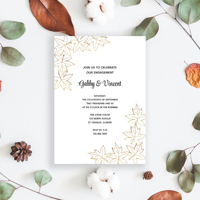 Convite para Festa de noivado de Queda de Borda Fo (Fall in love with this autumn leaves engagement party invitation.)