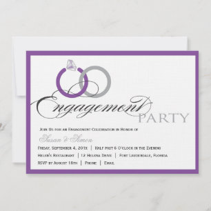 Convite para Festa de noivado de Script Roxo