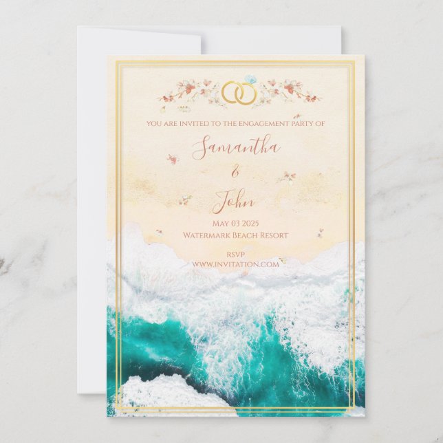 Convite para Festa de noivado de Tema de Praia (Frente)