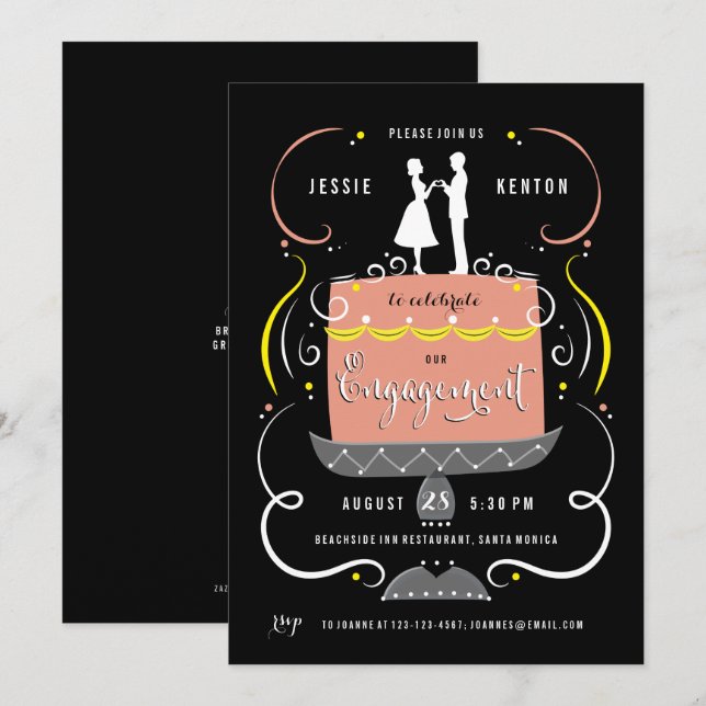 Convite para Festa de noivado de Tremor de casal (Frente/Verso)