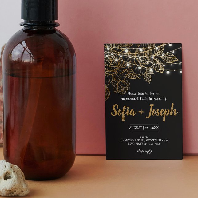 Convite para Festa de noivado Dourada Elegante (Criador carregado)